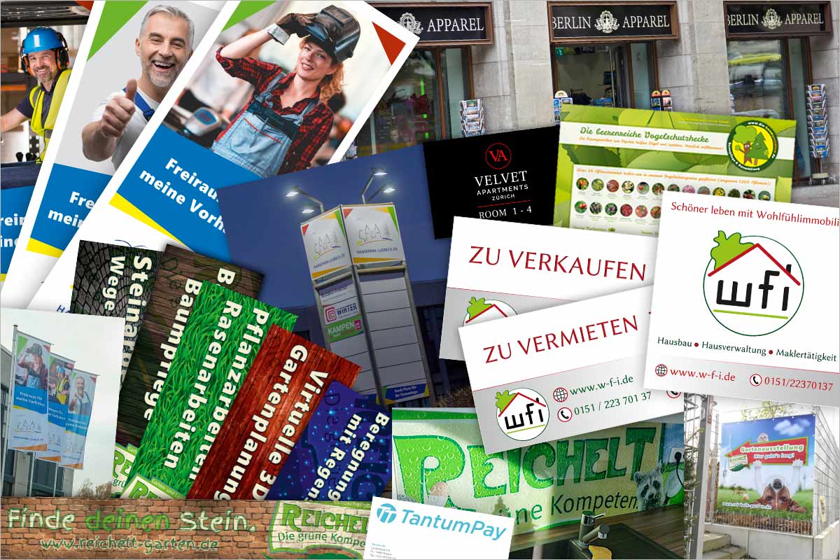 Firmenschilder + Werbebanner der Werbeagentur für Oberbayern