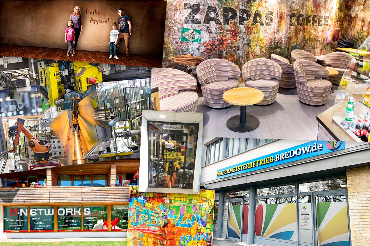 Eine Bildcollage aus vielen Referenzen für großformatige Werbebanner, Fototapeten, Wandbilder und Schaufensterfolierungen der Werbeagentur für Oberbayern